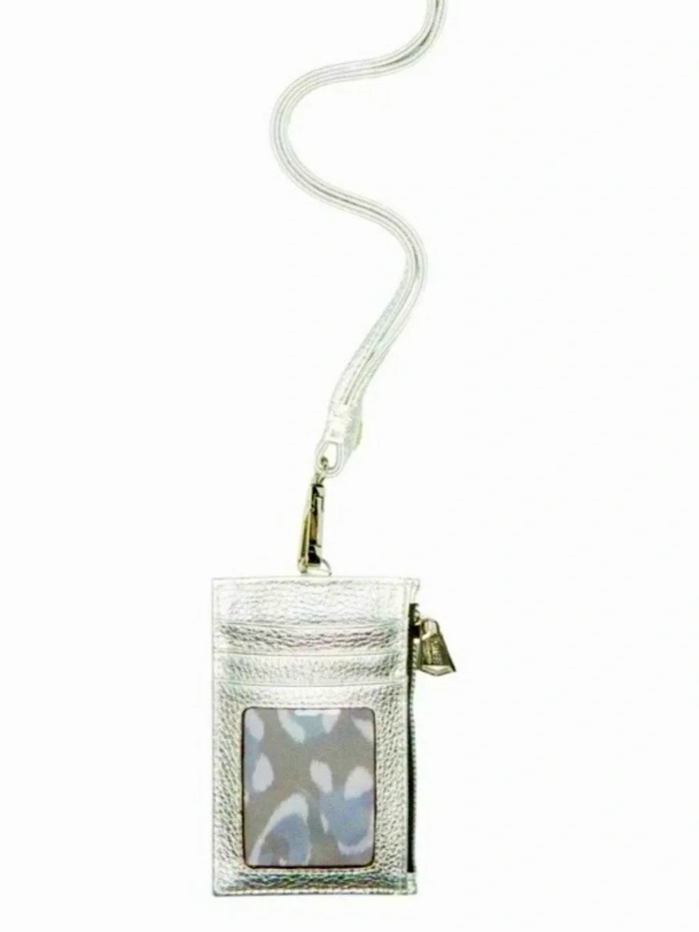 Aimee Kestenberg Lanyard Lima Leather Card Wallet Silver Metallic NWT - Picture 6 of 6